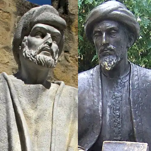 Side-by-side statues of Averroes and Maimonides, Cordoba, Spain